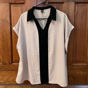 Black and tan collared blouse